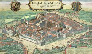 خريطة لايبزيغ ، من "Civitates Orbis Terrarum" لجورج براون (1541-1622) و فرانس هوجنبرج (1535-90) ، ج .1572 (نقش الألوان)