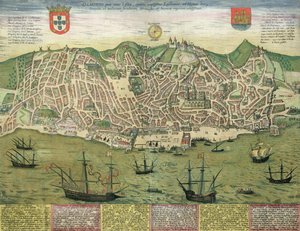 خريطة لشبونة ، من "العالم" بقلم براون (1541-1622) وفرانز هوغنبرغ (1535-90) ، ص 1572