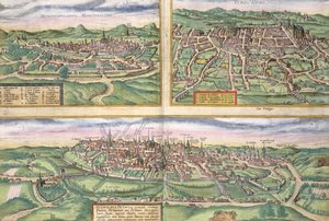 خريطة مونبلييه ، جولات ، وبواتييه ، من "Civitates Orbis Terrarum" لجورج براون (1541-1622) وفرنس هوجنبرج (1535-90) ، ج .1572