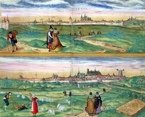 خريطة أورليانز وبورجيه ، من "Civitates Orbis Terrarum" لجورج براون (1541-1622) وفرنس هوجنبرج (1535-90) ، ج .1572
