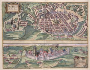 خريطة بوزنان وجروتشنو ، من "Civitates Orbis Terrarum" لجورج براون (1541-1622) وفرنس هوجنبرج (1535-90) c.1572-1617