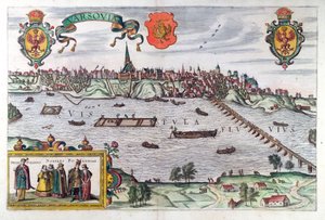 خريطة وارسو ، من "Civitates Orbis Terrarum" لجورج براون (1541-1622) وفرنس هوجنبرج (1535-1590) ، 1599