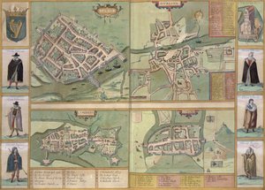 خرائط غالواي ، دبلن ، ليميريك ، وكورك ، من "Civitates Orbis Terrarum" لجورج براون (1541-1622) وفرنس هوجنبرج (1535-90) ، ج .1573