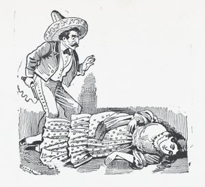 رجل يحمل مسدسًا يقف فوق امرأة أطلقها للتو ، كاليفورنيا. 1880-1910. ، كاليفورنيا. 1880-1910. بواسطة خوسيه غوادالوبي بوسادا