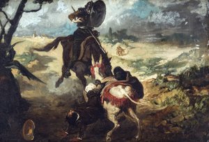 مشهد من Don Quixote de Cervantes - مشهد من Don Quijote de la Mancha بواسطة M. de Cervantes ، بواسطة Jimenez Aranda ، Jose (1837-1903). زيت على قماش