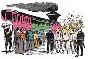 الثورة المكسيكية (1910-1920): ترحيل العمال في فالي ناسيونال ، حوالي 1908 - التصوير بالأكسيلوغرافيا بواسطة خوسيه غوادالوبي بوسادا (1852-1913) بواسطة خوسيه غوادالوبي بوسادا