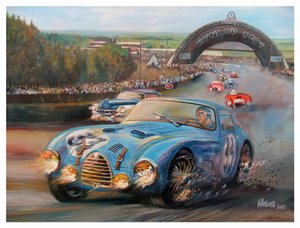 جون مانويل فانجيو في Le Mans 1950 Gordini Typr 18S (أكريليك على قماش)