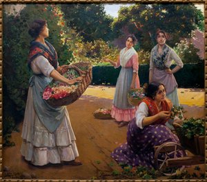 باعة الزهور في حديقة ماريا لويزا - رسم خوسيه ريكو سيجودو (1864-1939) ، زيت على قماش بواسطة Jose Rico y Cejudo