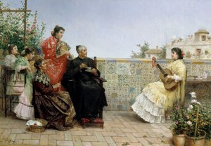 زيارة الكاهن، القرن التاسع عشر (لوحة زيتية) بواسطة Jose Rico y Cejudo