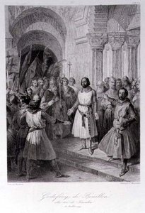 Godfrey of Bouillon (حوالي 1060-1100) ملكًا منتخبًا على القدس ، نقش بواسطة ليوبولد ماسارد (1812-89) (نقش) بواسطة خوسيه دي (بعد) مادرازو وغاريتا