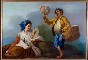 The Merchant of Eventails لوحة رسمها خوسيه ديل كاستيلو (1737-1793) متحف برادو في مدريد في القرن الثامن عشر بواسطة خوسيه ديل كاستيلو