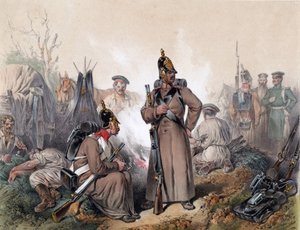 مشهد من حرب الاستقلال في هونغري عام 1849 - مشهد من حرب الاستقلال في المجر عام 1849 - ستراسجشواندتنر، جوزيف أنطون (1826-1881) - كاليفورنيا. 1849 - طباعة حجرية ملونة - 22,7x29,2 - مجموعة خاصة بواسطة جوزيف انطون ستراجزشفانتنر