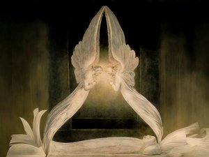 JJM-recreate_Blake-W_Christ في القبر الذي تحرسه الملائكة بواسطة جوزيف جوهان مايكل