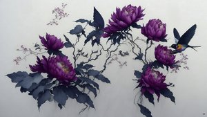رسم بالحبر: PEONY باللون الأرجواني الغامق_02