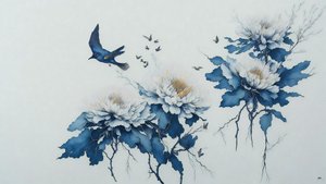 الرسم بالحبر: زهرة الأقحوان في blue_01
