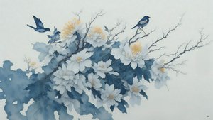 الرسم بالحبر: زهرة الأقحوان في blue_02