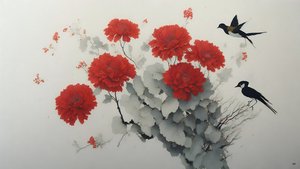الرسم بالحبر: زهرة الأقحوان باللون الأحمر_02