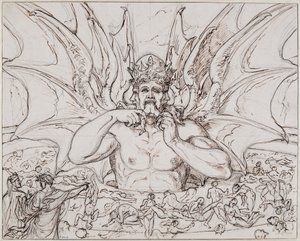 لوسيفر في وسط الجحيم. رسم توضيحي للكوميديا الإلهية لدانتي أليغيري ، حوالي 1803. بواسطة جوزيف انطون كوخ