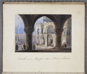 الكنيسة وساحة سان مارك في البندقية ، تم لصقها في مجلة Thomas Moodys في جولة عبر سويسرا وإيطاليا ، 1822 (مرحاض على ورق) بواسطة جوزيف آكس سليب