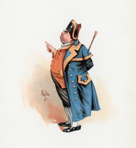 السيد بومبل ، رسم توضيحي من "رسومات شخصية من تشارلز ديكنز" ، عام 1890 (لون ليثو) بواسطة جوزيف كلايتون كلارك
