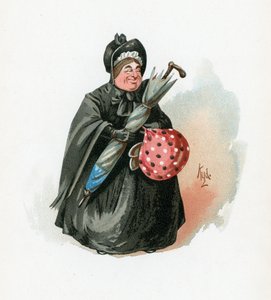 السيدة غامب ، رسم توضيحي من "رسومات شخصية من تشارلز ديكنز" ، عام 1890 بواسطة جوزيف كلايتون كلارك