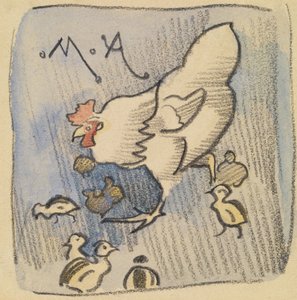 الدجاجة والدجاج الأبيض، c.1901 (الطباشير والقلم الرصاص والرسم على الورق) بواسطة جوزيف كوراهول