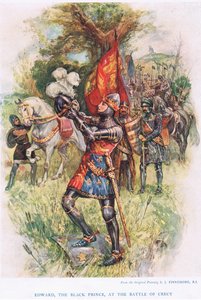 إدوارد ، الأمير الأسود في معركة كريسي ، رسم توضيحي من "قصص الأطفال من التاريخ الإنجليزي ، ج .1920 بواسطة جوزيف فينيمور