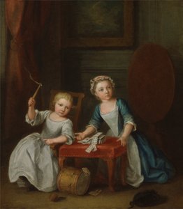 طفلان من عائلة نوليكنز ، ربما يعقوب وماريا صوفيا ، يلعبان بأعلى وأوراق اللعب ، 1745 بواسطة جوزيف فرانسيس نوليكينز