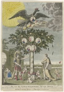 رمزية استعادة صاحب Stadtholder وليام الخامس (نسخة) ، 1787 الشجرة البرتقالية أو النصب التذكاري الرمزي للثورة السعيدة في هولندا ، محمية من العاصفة ، مكرسة لجميع عشاق Serene House of Orange & N بواسطة هنريك رووسينج