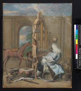 No.0961 "The Charming Brute" ، صورة كاريكاتورية لجورج فريدريك هاندل (1685-1759) c.1740-50 (غواش ، طباشير سوداء غير ملونة على الورق) (انظر أيضًا 84584)