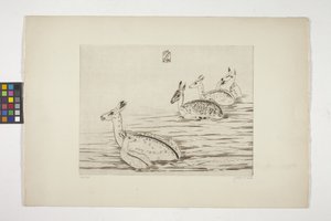Cerfs Indochinois I (Indochinese Deer I) (نقش على ورق منسوج كريمي) بواسطة جوزيف هيشت