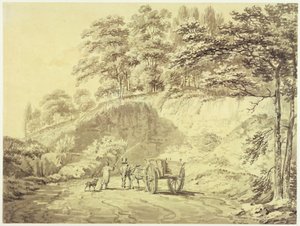 رجل مع الحصان وعربة يدخل المحجر ، ج 1797 (الجرافيت وغسل الرمادي على الورق) بواسطة جوزيف مالورد وليام تورنر