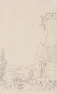 الشرفة الجنوبية وبرج كنيسة مجهولة ، c.1790-95 (قلم رصاص على ورق مسدود) بواسطة جوزيف مالورد وليام تورنر