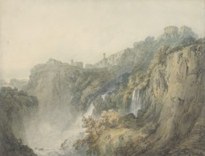 تيفولي مع معبد العرافة والشلالات ، حوالي 1796-97 (ث - ج فوق الجرافيت على الورق) بواسطة جوزيف مالورد وليام تورنر