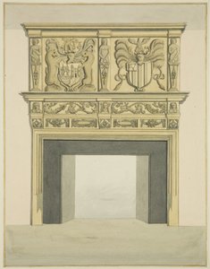 Chimneypiece in former residence of Sir John Knight, Temple Street (watercolor on paper) بواسطة جوزيف مانينغ