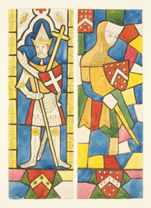 Two figures in stained glass windows of choir in Bristol Cathedral (watercolor on paper) بواسطة جوزيف مانينغ