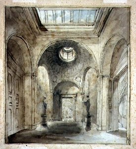 صالة انتظار معرض منحوتات السير فرانسيس شانتري في 30 بلجريف بليس صممه السير جون سوان (1753-1837) (ألوان مائية وقلم رصاص على ورق) بواسطة جوزيف مايكل جاندي
