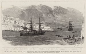 صاحب الجلالة سلطان ، يرافقه Temeraire ، غادر مالطا إلى بورتسموث