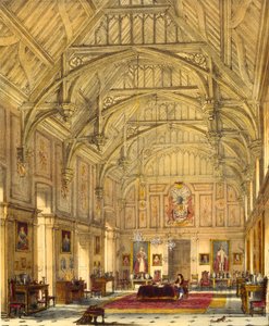The Grand Hall، Biddington، Surrey، 1600، from &39;Architecture of the العصور الوسطى&39;، 1838 بواسطة جوزيف ناش