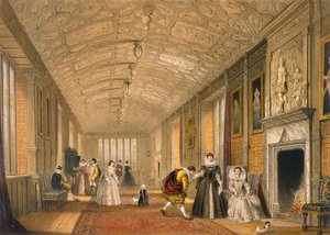 معرض طويل في Lanhydrock ، كورنوال ، 1600 ، من عمارة العصور الوسطى ، نشر عام 1838 بواسطة جوزيف ناش