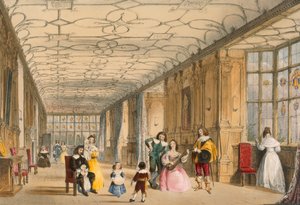 منظر للقاعة الطويلة في هادون ، ديربيشاير ، c.1600 ، من "هندسة العصور الوسطى" ، نُشر عام 1838 بواسطة جوزيف ناش