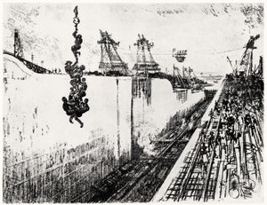 وقت العشاء في جاتون ، اللوحة الثالثة من قناة بنما جوزيف بينيل ، 1912 (فحم على ورق) بواسطة جوزيف بينيل