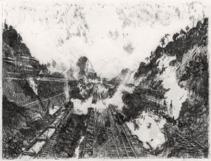 The Cut Looking تجاه Ancon Hill ، اللوحة XVII from the Panama Canal by جوزيف بينيل ، 1912 (فحم على ورق) بواسطة جوزيف بينيل
