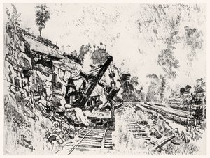 The Cut at Bas Obispo ، اللوحة XI من قناة بنما لجوزيف بينيل ، 1912 (فحم على ورق) بواسطة جوزيف بينيل