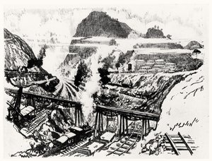 The Cut at Paraiso ، اللوحة XVI من قناة بنما لجوزيف بينيل ، 1912 (فحم على ورق) بواسطة جوزيف بينيل