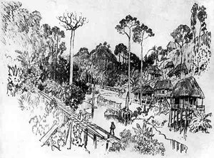 القرية الأصلية ، اللوحة التاسعة من قناة بنما لجوزيف بينيل ، 1912 (فحم على ورق) بواسطة جوزيف بينيل