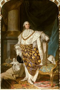 صورة على الأقدام لملك فرنسا لويس السادس عشر في زي مقدس (1754-1793) يحمل قلادة وسام الروح القدس (الروح القدس) - لوحة من مشغل جوزيف سيفريد دوبليسيس (1725-1802) (جوزيف- سيفريد ، جوزيف سيفريد ، جوزيف سي