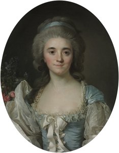 بورتريه لكومتيسة دي بروفانس (1753-1810)، نصف طول، في فستان فيروزي اللون مع زخارف وشريط من الدانتيل الأبيض