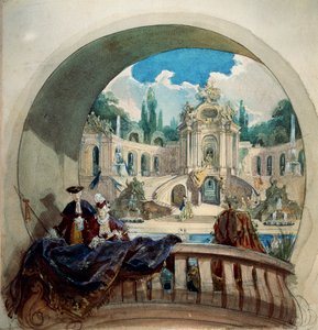 رسم تحضيري لنظرة سقف قاعة الجمهور في قلعة Ludwig II الملكية في Linderhof بواسطة جوزيف واتر