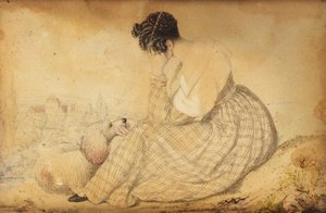 ثقالة ورق عليها امرأة حداد مع كلب ومنظر لفيينا بواسطة جوزيف ويدنر